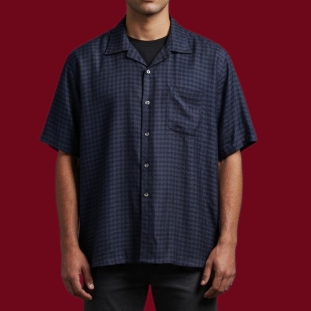 Van HEUSEN Navy Blue Check Button Down Shirt Size 16 - 16.5